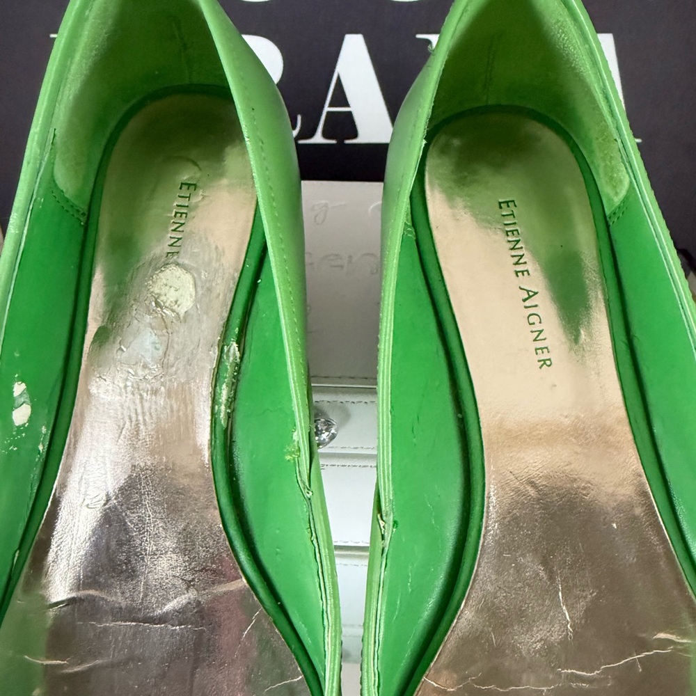 Etienne Aigner Green Loafers with Gold Buckle - Picture 4 of 6